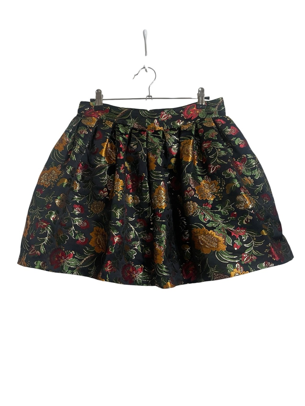 Alice + Olivia Black Floral Metallic Tapestry Brocade Skater Mini Skirt